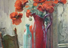 Poppies Reds with Grays